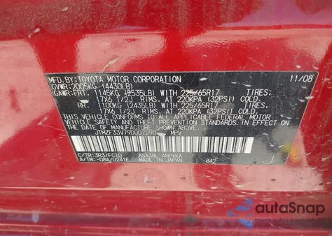 2009 Toyota Rav4 from USA, damaged, VIN JTMZF33V79D007290